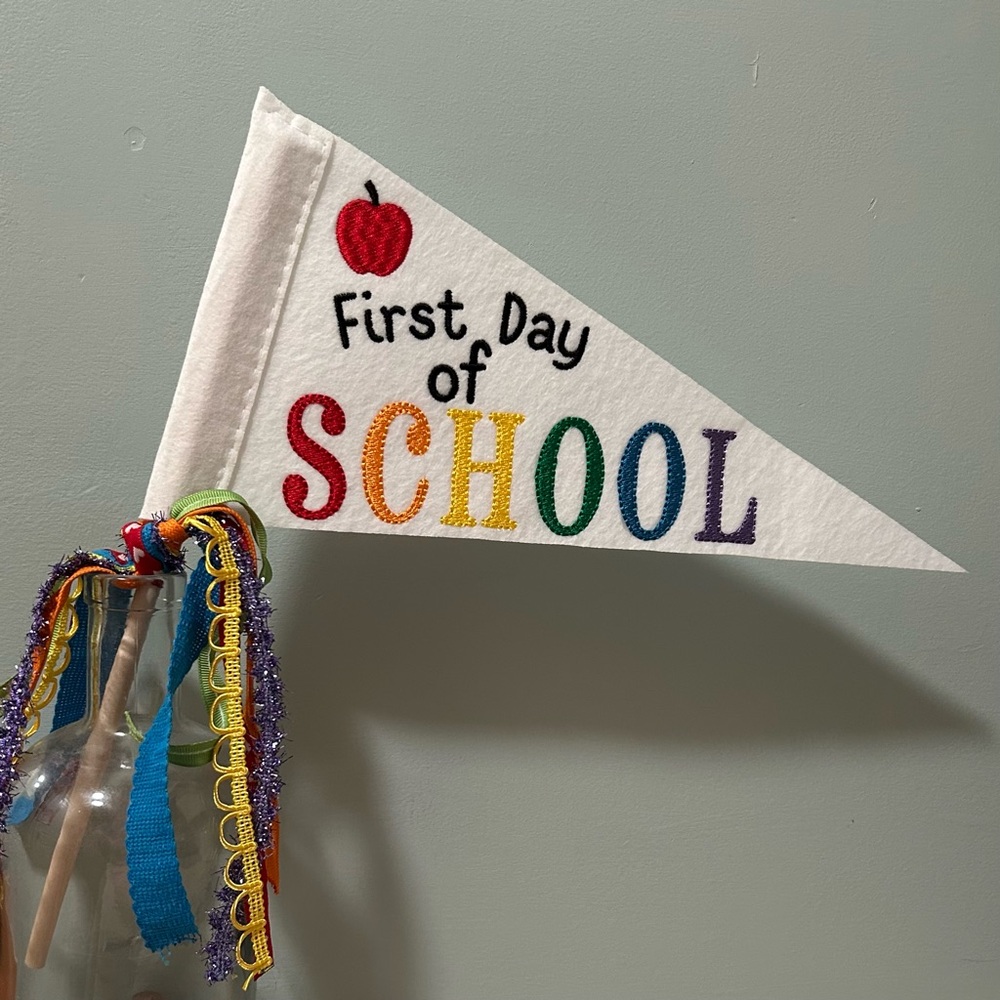 NEW Colorful Embroidered First Day of School Pennant Flag